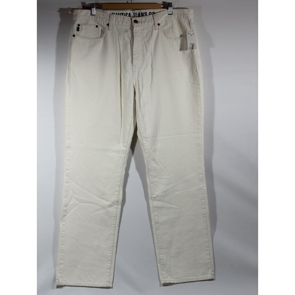 Nautica NJC 99 Jeans‎ Mens 38x32 White Denim Straight Fit Clean Casual Style